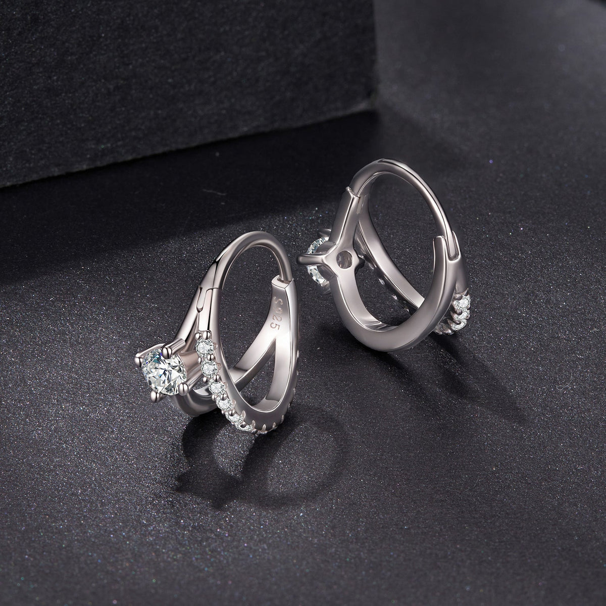 Pair of 925 Sterling Silver Moissanite Earrings 0.3ct with pave accents for women on Tampa Home & Garden Store