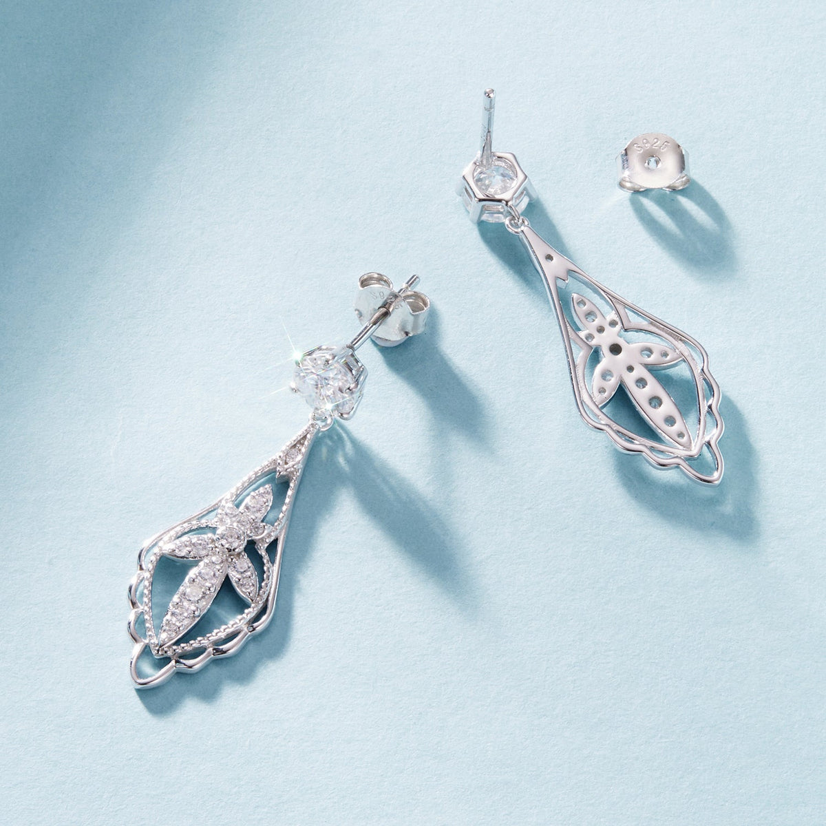 Earrings: 925 sterling silver moissanite with white gold plating, two drop-style pieces on Tampa Home & Garden Store