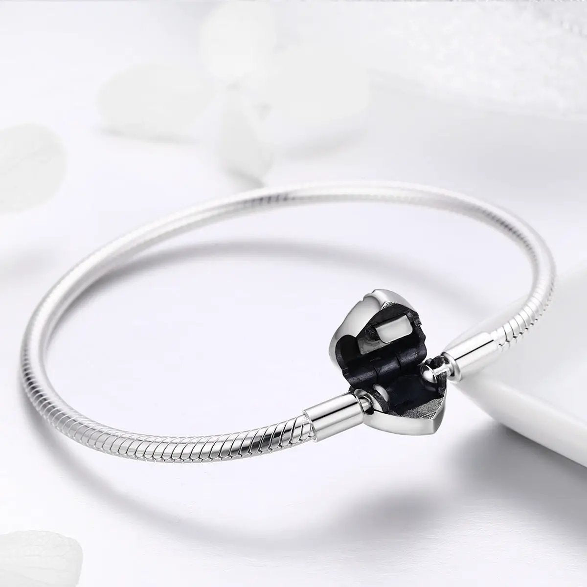 SCB 925 sterling silver bracelet snake chain with heart clasp size 17 for women by Bids.com on Tampa Home & Garden Store