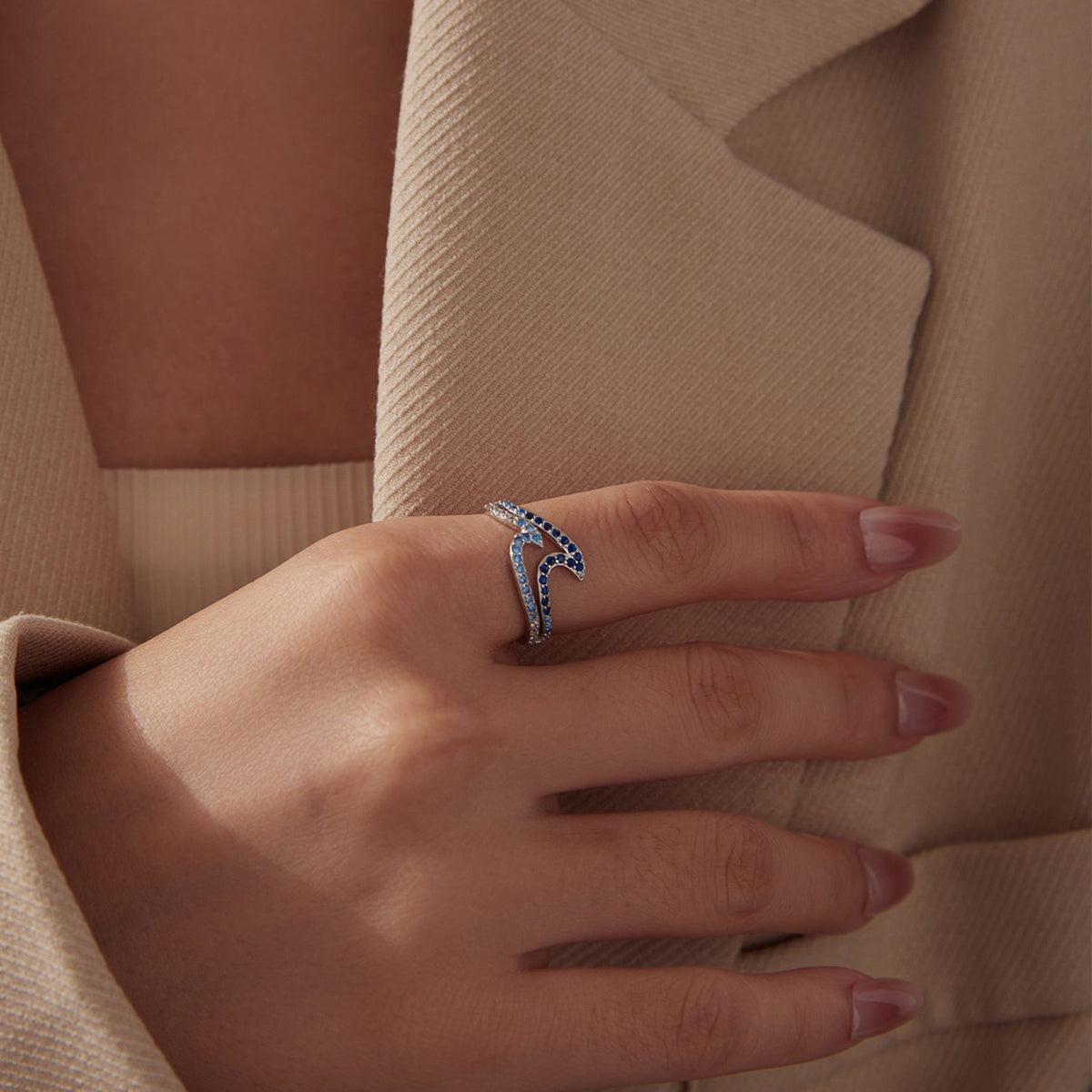 Ring by Bids.com, 925 sterling silver, white gold plated, blue CZ stones, size 6 for women on Tampa Home & Garden Store