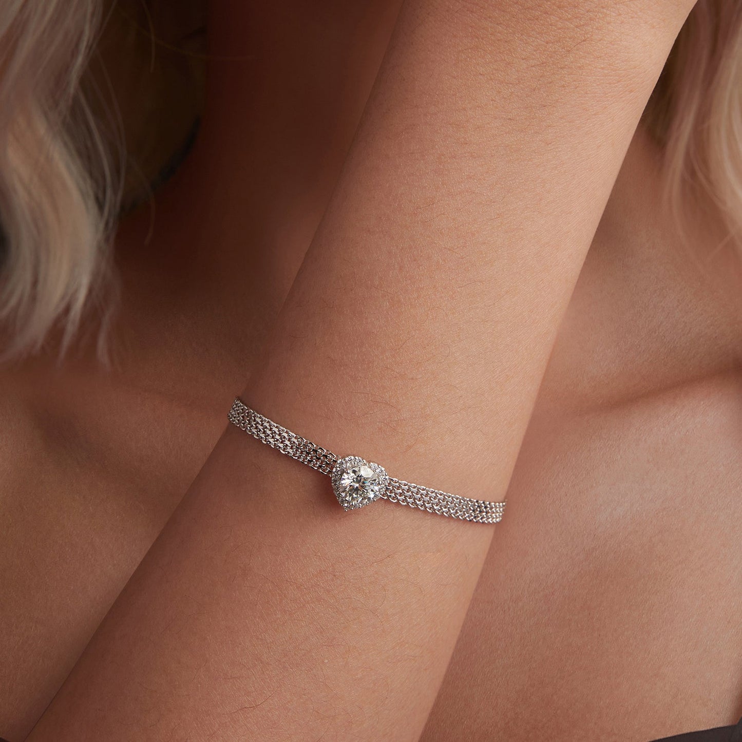 Bracelet 925 sterling silver with white gold plating and round moissanite/CZ centerpiece on Tampa Home & Garden Store