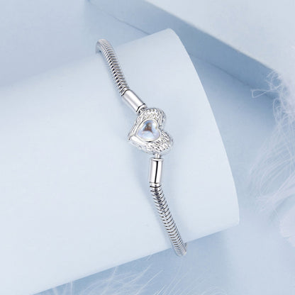 Bracelet 925 sterling silver moonstone heart charm on white gold plated snake chain, 17 cm, Bids.com on Tampa Home & Garden Store