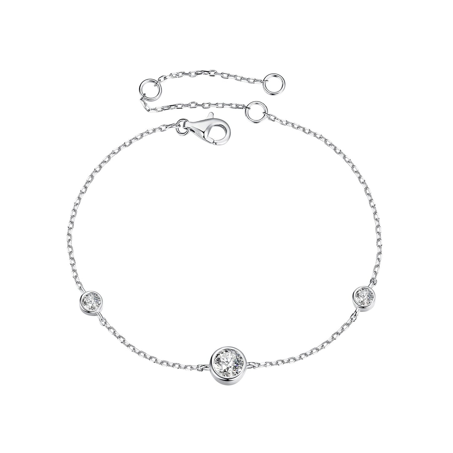 925 Sterling Silver moissanite bracelet with 5mm and 3mm bezel-set stones, lobster clasp on Tampa Home & Garden Store