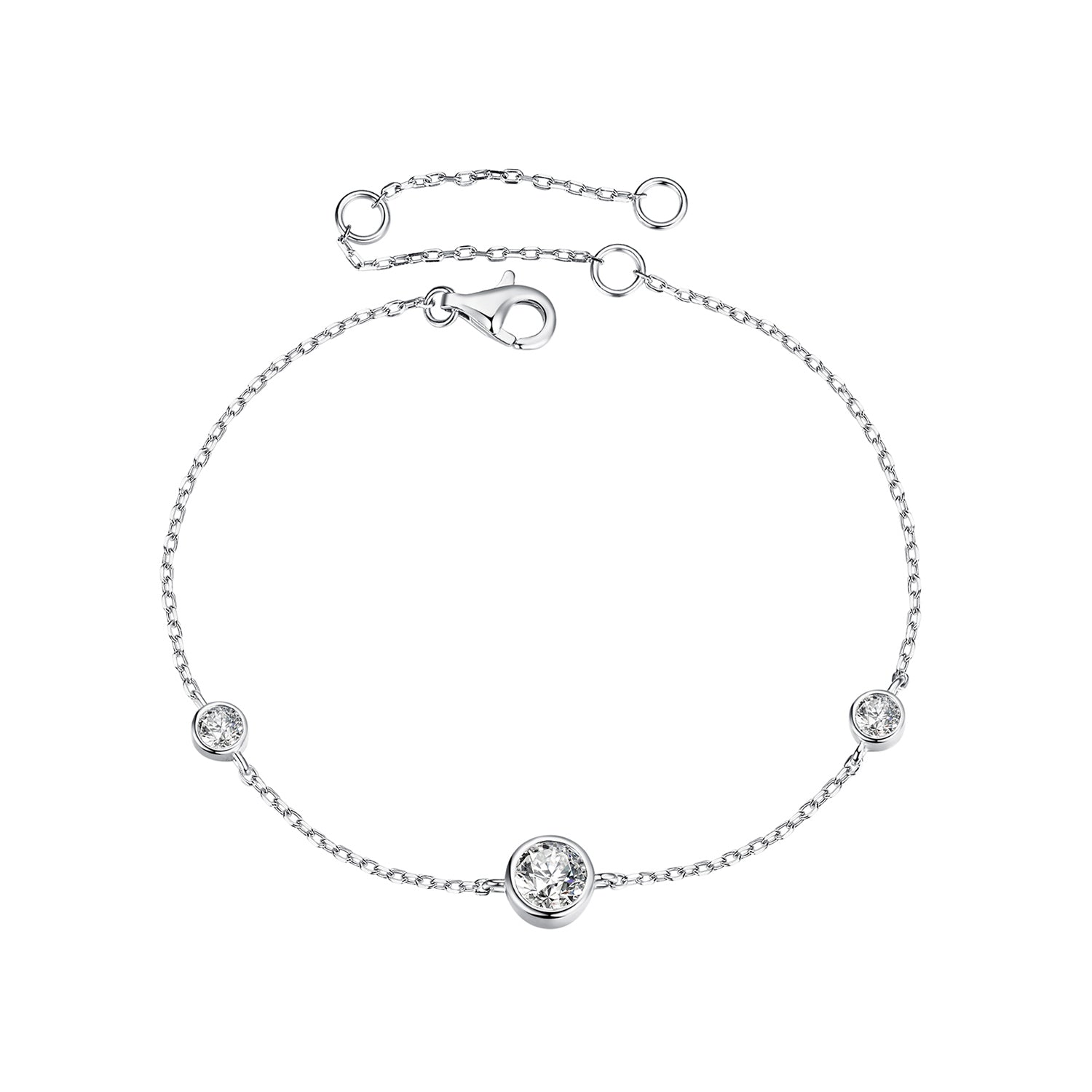 925 Sterling Silver moissanite bracelet with 5mm and 3mm bezel-set stones, lobster clasp on Tampa Home & Garden Store
