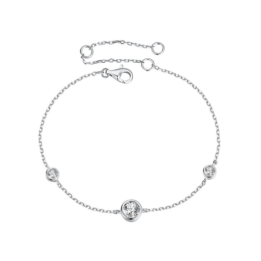 925 Sterling Silver moissanite bracelet with 5mm and 3mm bezel-set stones, lobster clasp on Tampa Home & Garden Store