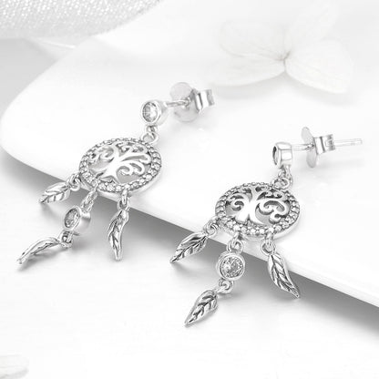 Pair of earrings 925 sterling silver oxidized pavé CZ halo with filigree circle and leaves on Tampa Home & Garden Store