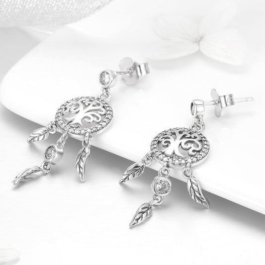 Pair of earrings 925 sterling silver oxidized pavé CZ halo with filigree circle and leaves on Tampa Home & Garden Store
