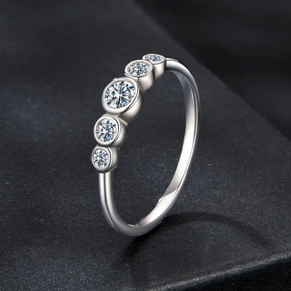 Sterling silver moissanite ring with bezel-set round stones, white gold plated, size 6, Bids.com on Tampa Home & Garden Store