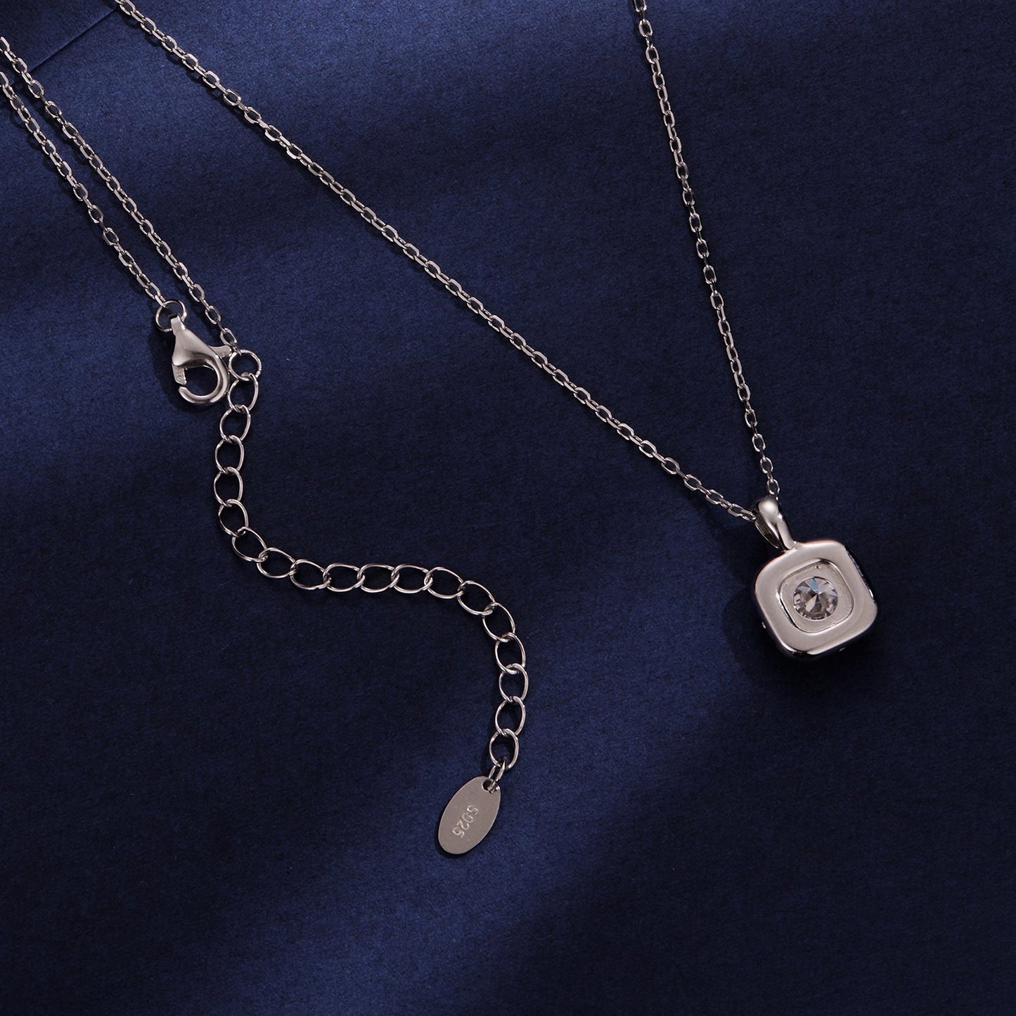 Sterling silver moissanite pendant necklace white gold plated square bezel chain on Tampa Home & Garden Store