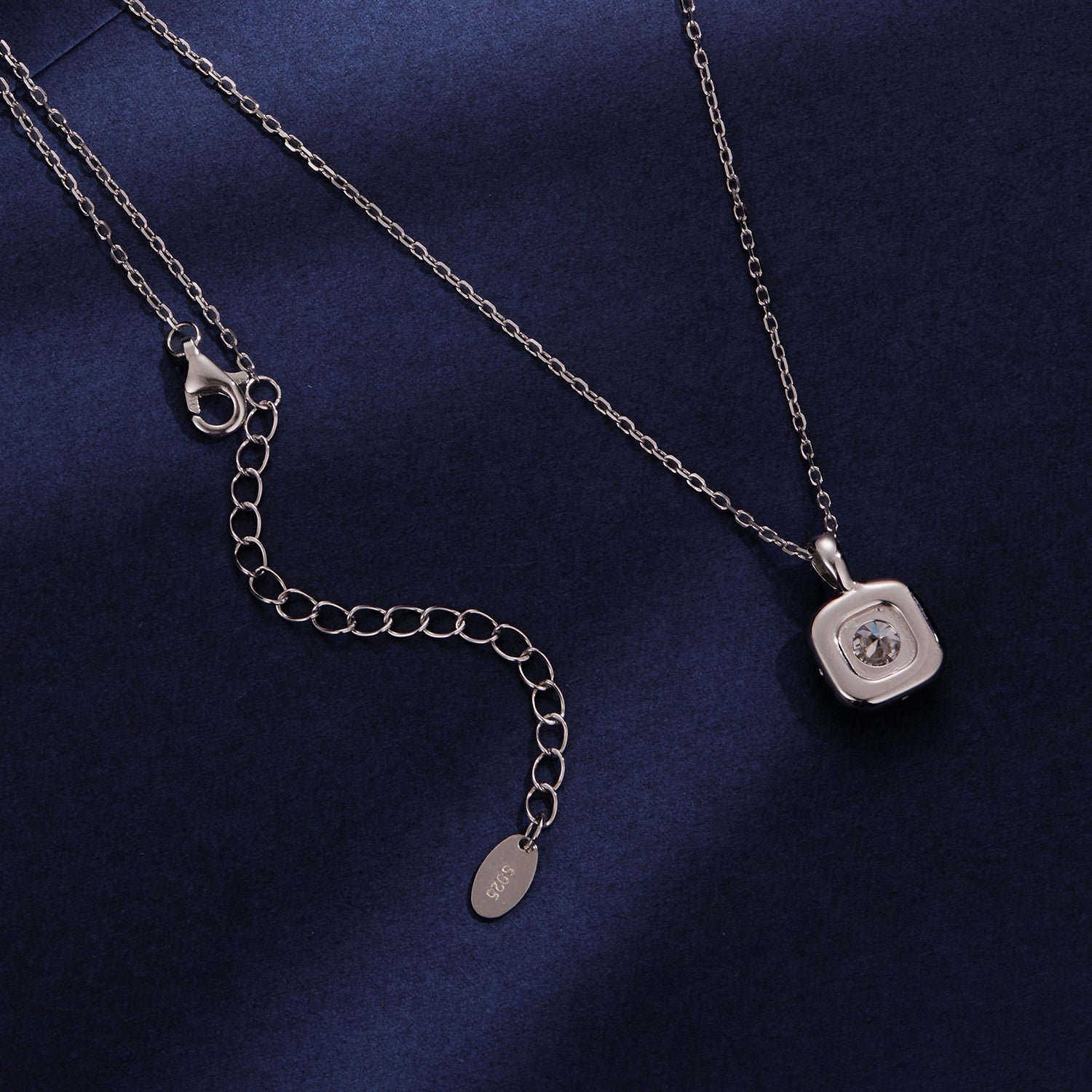 Sterling silver moissanite pendant necklace white gold plated square bezel chain on Tampa Home & Garden Store