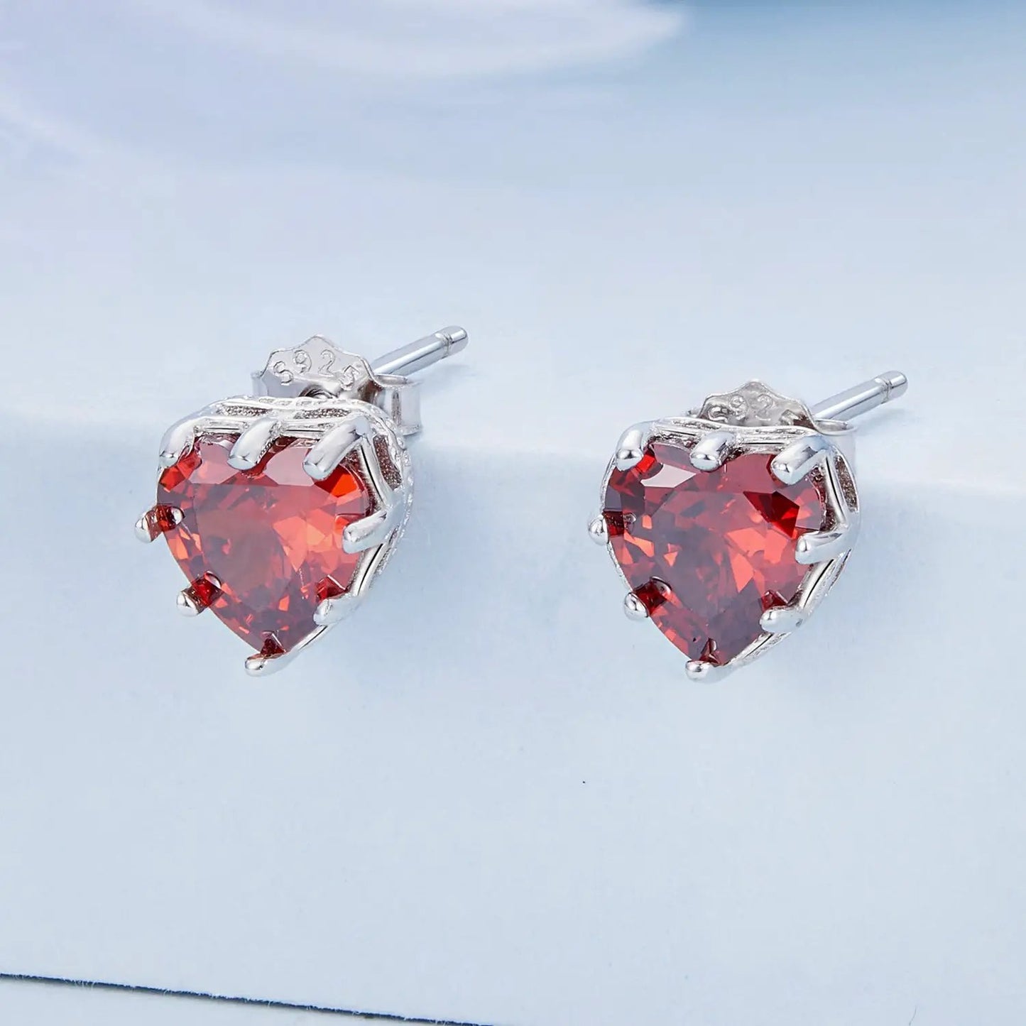 925 Sterling Silver Heart-shaped CZ Stud Earrings with Pavé Setting, red stones, Bids.com, pair on Tampa Home & Garden Store