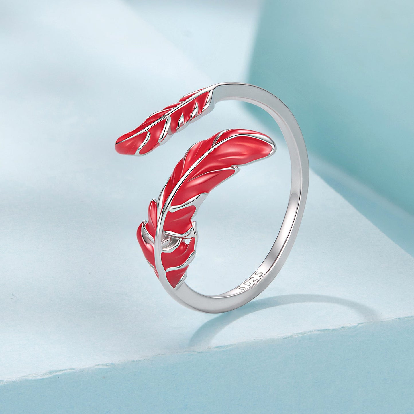 925 Sterling Silver Ring with White Gold Plating, red enamel leaf design, Style E by Bids.com on Tampa Home & Garden Store