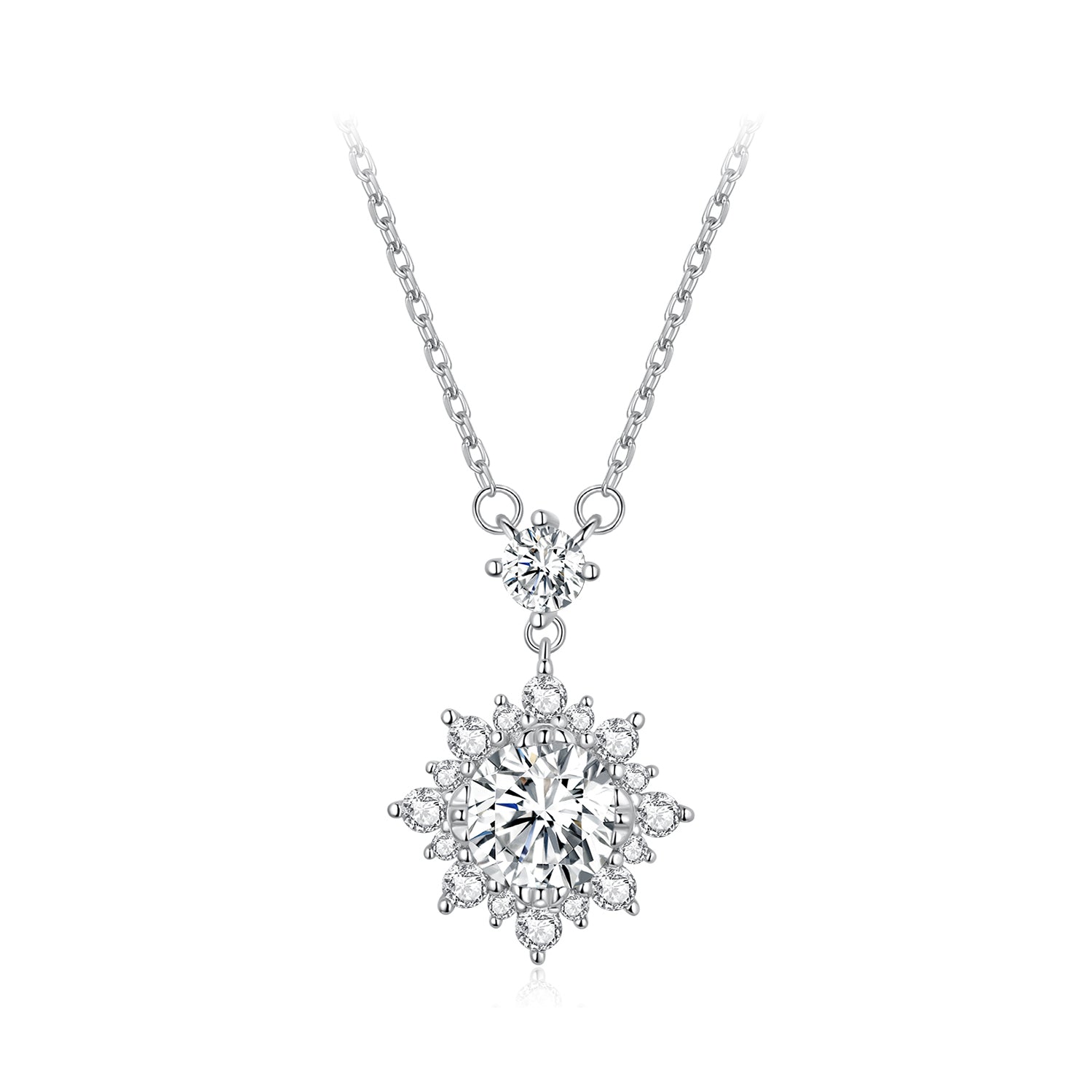 Sterling Silver Moissanite Necklace with platinum pavé halo pendant on 450mm chain by Bids.com on Tampa Home & Garden Store