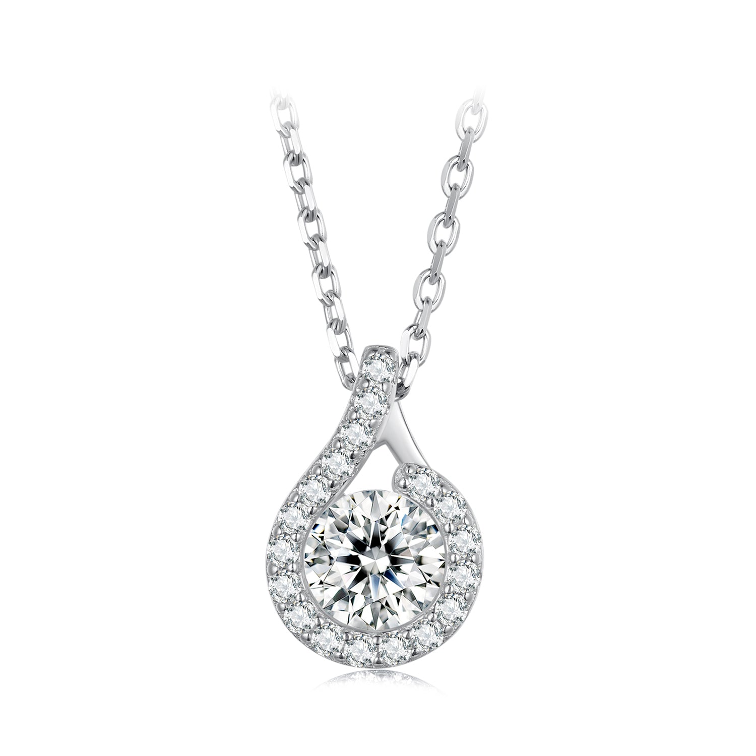 Teardrop halo pendant necklace in 925 sterling silver with moissanite centerpiece and CZ halo, 400mm length on Tampa Home & Garden Store