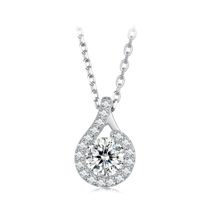 Teardrop halo pendant necklace in 925 sterling silver with moissanite centerpiece and CZ halo, 400mm length on Tampa Home & Garden Store