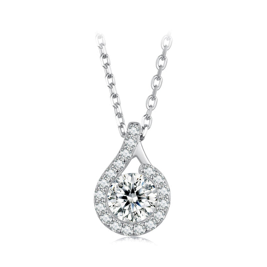 Teardrop halo pendant necklace in 925 sterling silver with moissanite centerpiece and CZ halo, 400mm length on Tampa Home & Garden Store