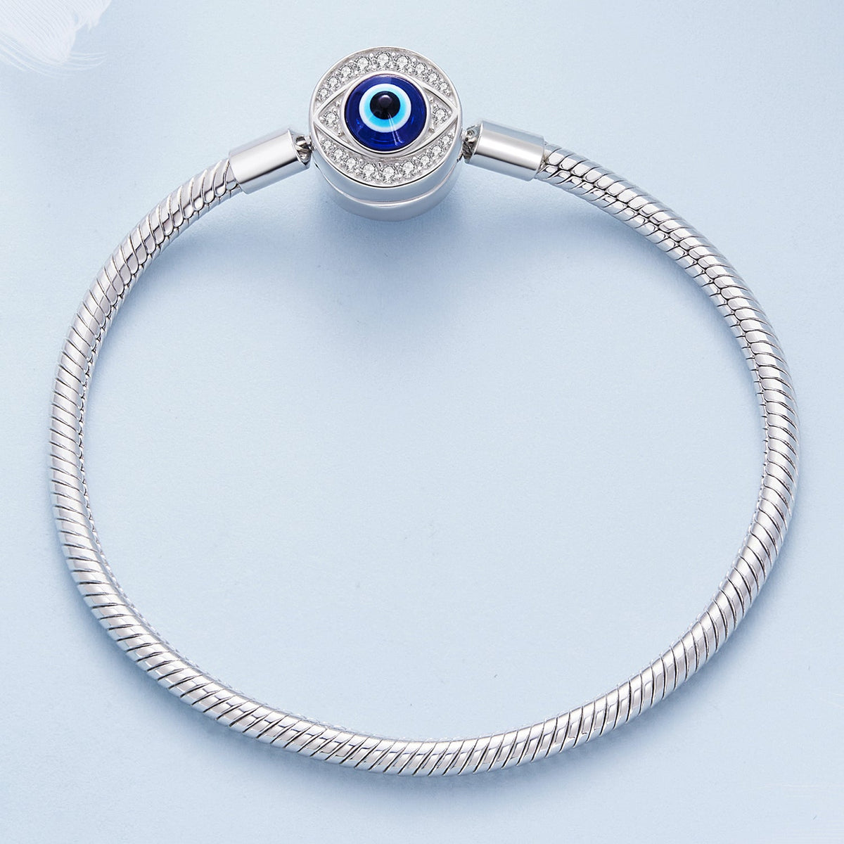 925 Sterling Silver bracelet with blue evil eye, crystal accents, snake chain, size 17, Bids.com on Tampa Home & Garden Store