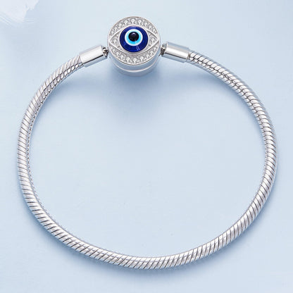 925 Sterling Silver bracelet with blue evil eye, crystal accents, snake chain, size 17, Bids.com on Tampa Home & Garden Store