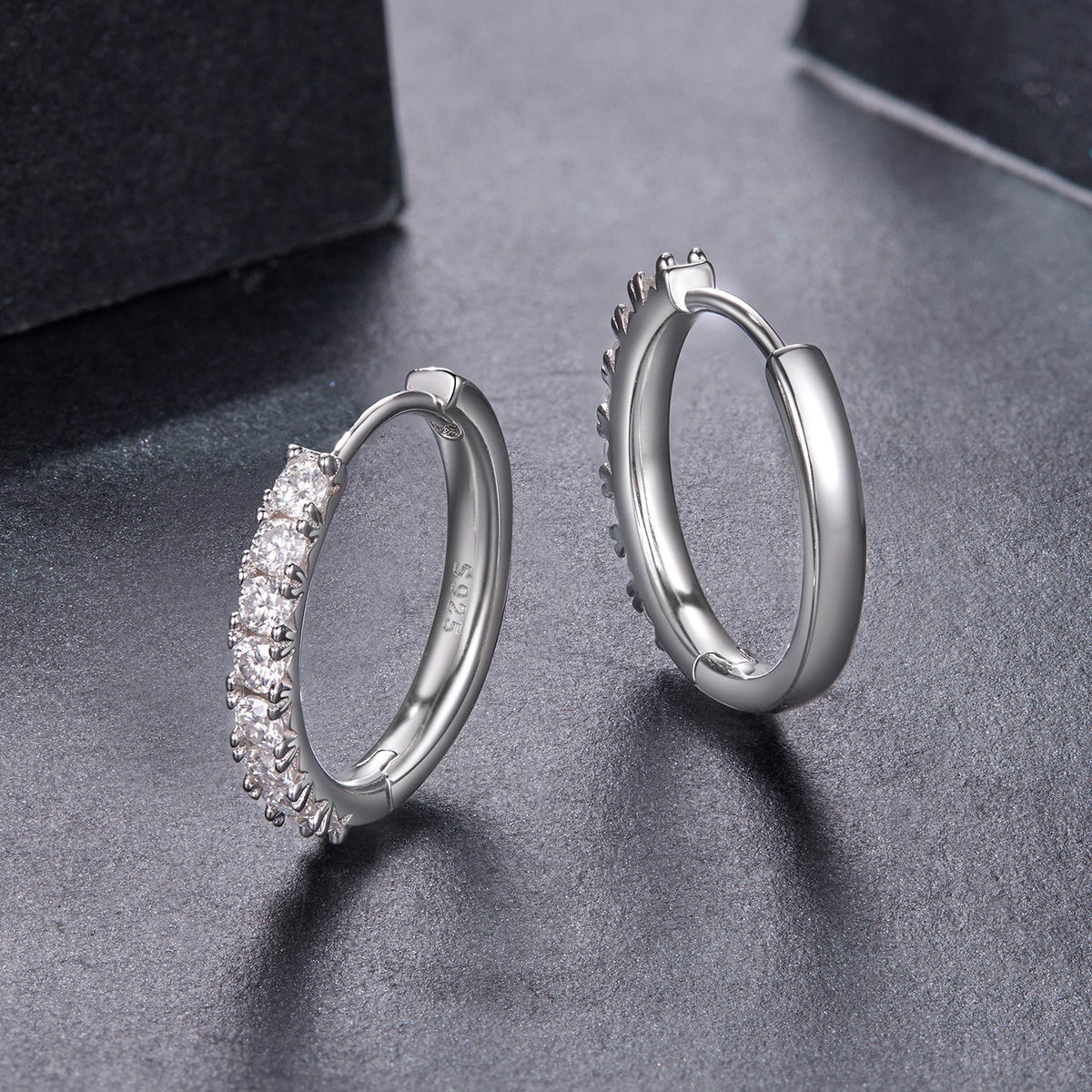 Pair of 925 Sterling Silver Moissanite Earrings, hoop with 0.03ct stones, 1.6cm on Tampa Home & Garden Store