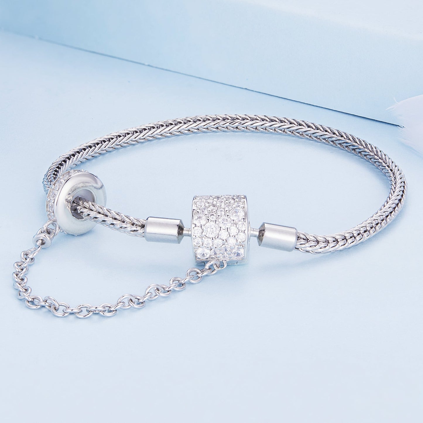Sterling silver bracelet with pave CZ setting on a woven chain, 17cm length on Tampa Home & Garden Store