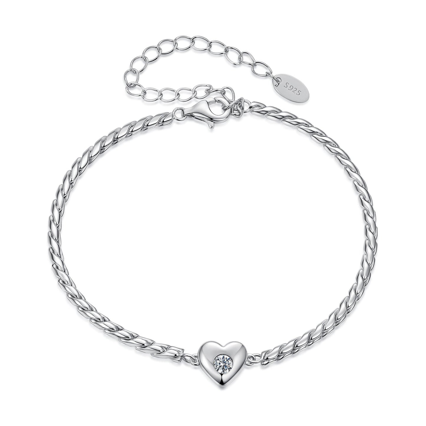 925 Sterling Silver Moissanite Heart Bracelet for Women with extender chain and heart charm on Tampa Home & Garden Store