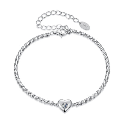 925 Sterling Silver Moissanite Heart Bracelet for Women with extender chain and heart charm on Tampa Home & Garden Store