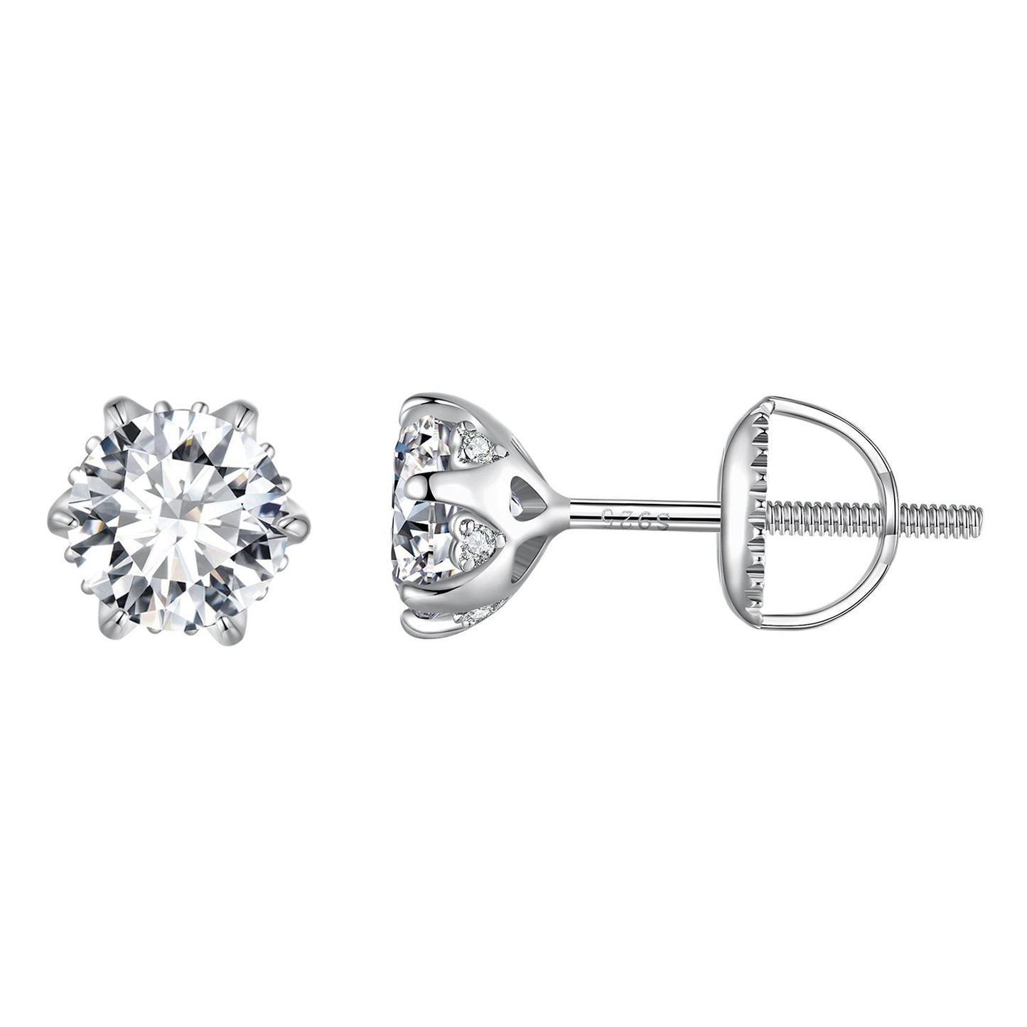 Earrings 925 Sterling Silver Moissanite Studs, 6.5mm, screw-back by Bids.com on Tampa Home & Garden Store