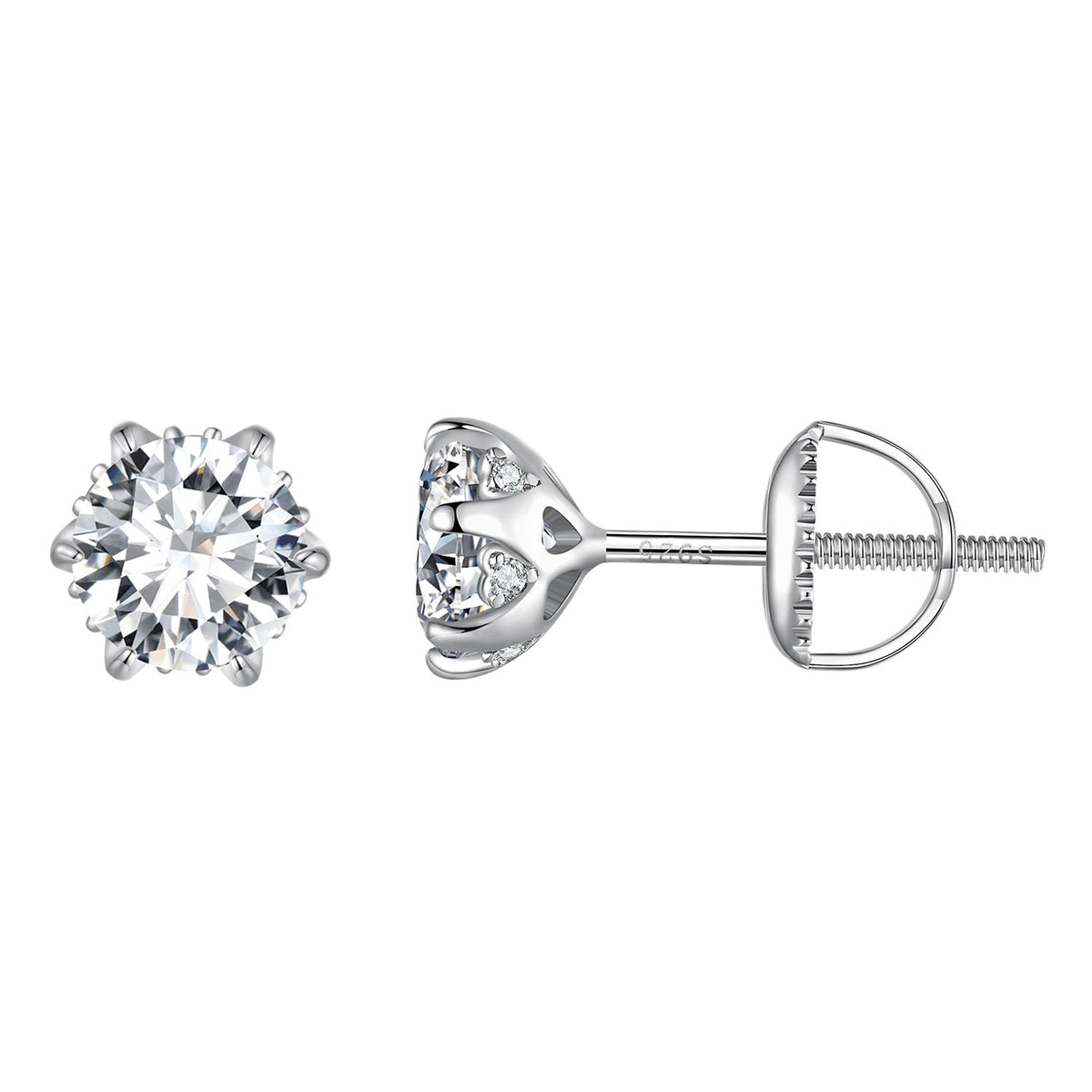Earrings 925 Sterling Silver Moissanite Studs, 6.5mm, screw-back by Bids.com on Tampa Home & Garden Store
