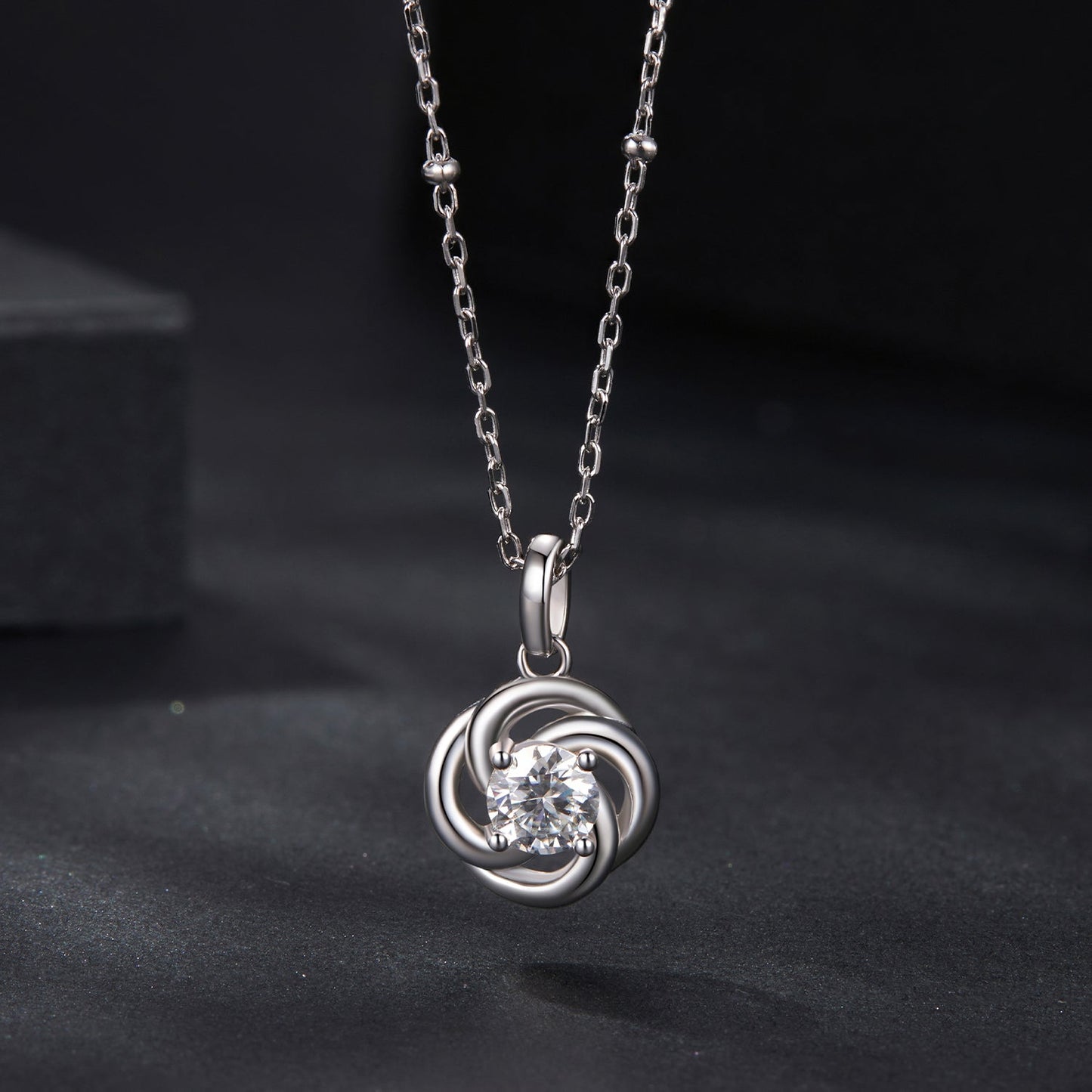 Necklace 925 sterling silver moissanite swirl pendant with round stone, white-gold plated on Tampa Home & Garden Store