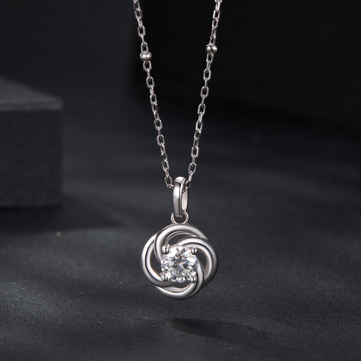 Necklace 925 sterling silver moissanite swirl pendant with round stone, white-gold plated on Tampa Home & Garden Store
