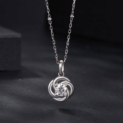Necklace 925 sterling silver moissanite swirl pendant with round stone, white-gold plated on Tampa Home & Garden Store