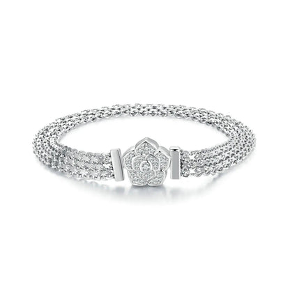 Bracelet: 17 cm pavé CZ, sterling silver with platinum plating, triple-link floral clasp on Tampa Home & Garden Store