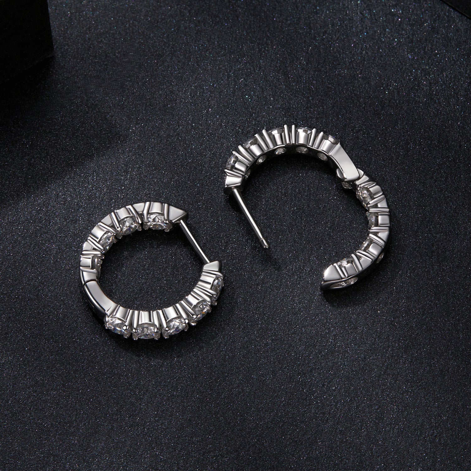 Moissanite hoop earrings, 925 sterling silver, white gold plated, 0.1 ct, 1.5x0.3 cm, Bids.com on Tampa Home & Garden Store