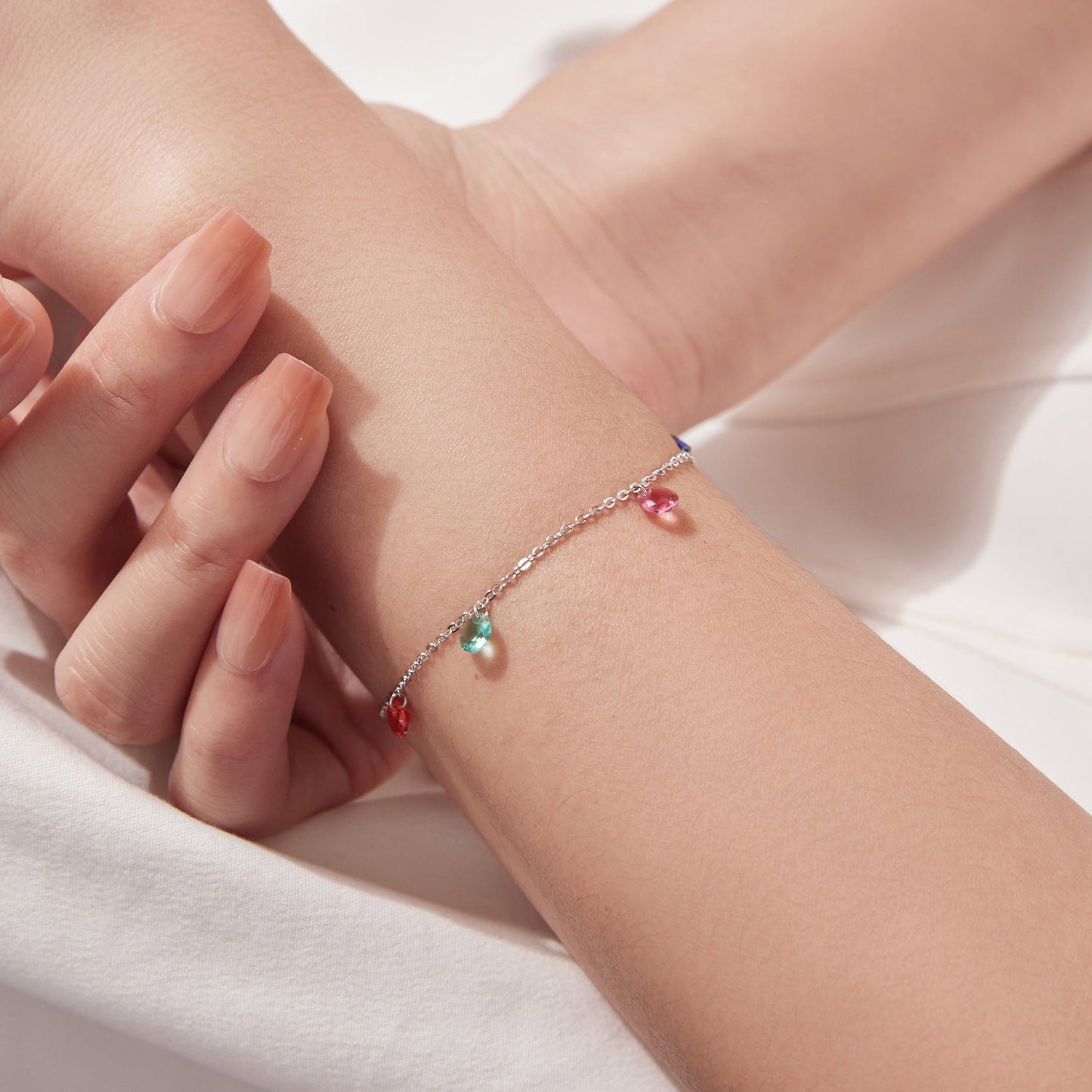 Bracelet 925 Sterling Silver white gold plated pave CZ with teardrop charms, 16+5cm on Tampa Home & Garden Store