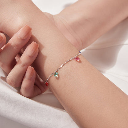Bracelet 925 Sterling Silver white gold plated pave CZ with teardrop charms, 16+5cm on Tampa Home & Garden Store