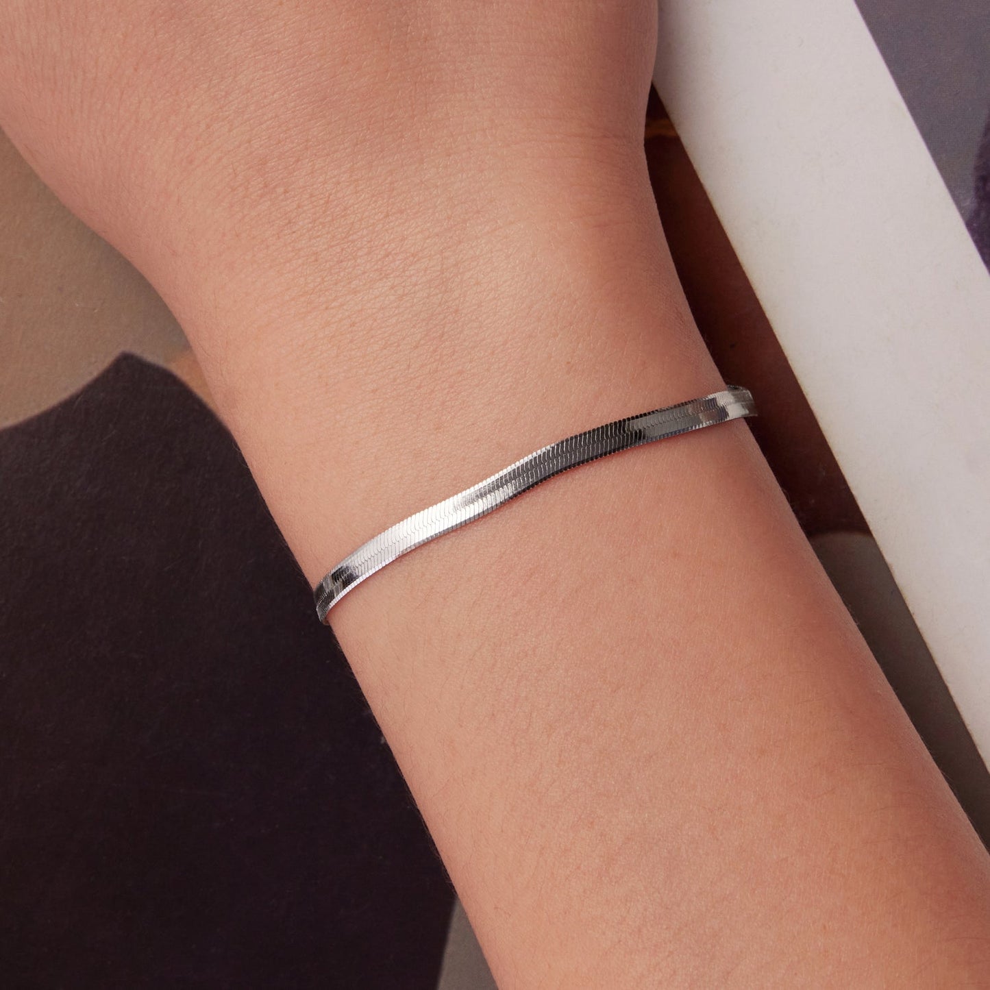 Bracelet 925 Silver Plated White Gold, ribbed band by Bids.com on Tampa Home & Garden Store