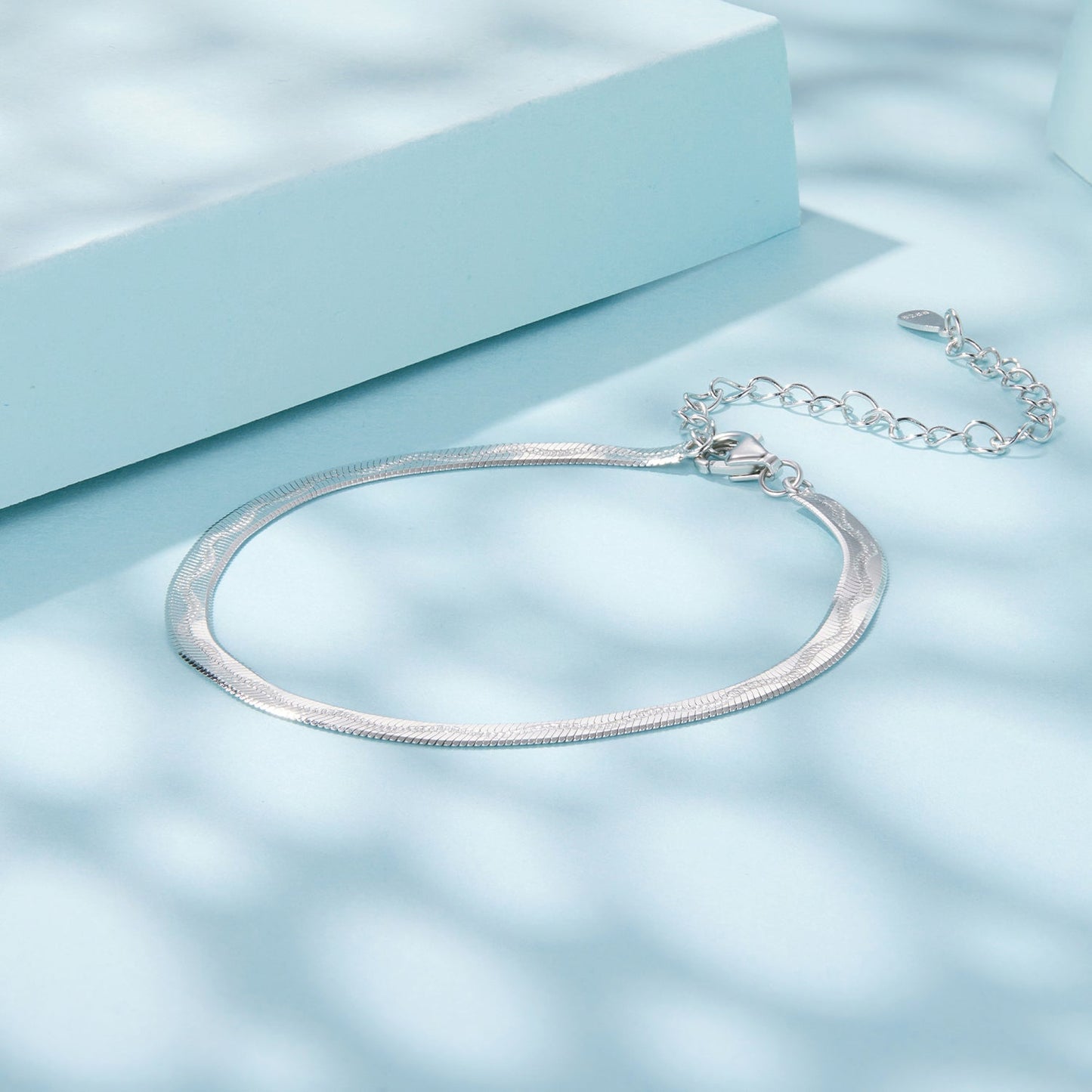 Bracelet 925 Sterling Silver Plated white-gold herringbone chain with extension by Bids.com on Tampa Home & Garden Store