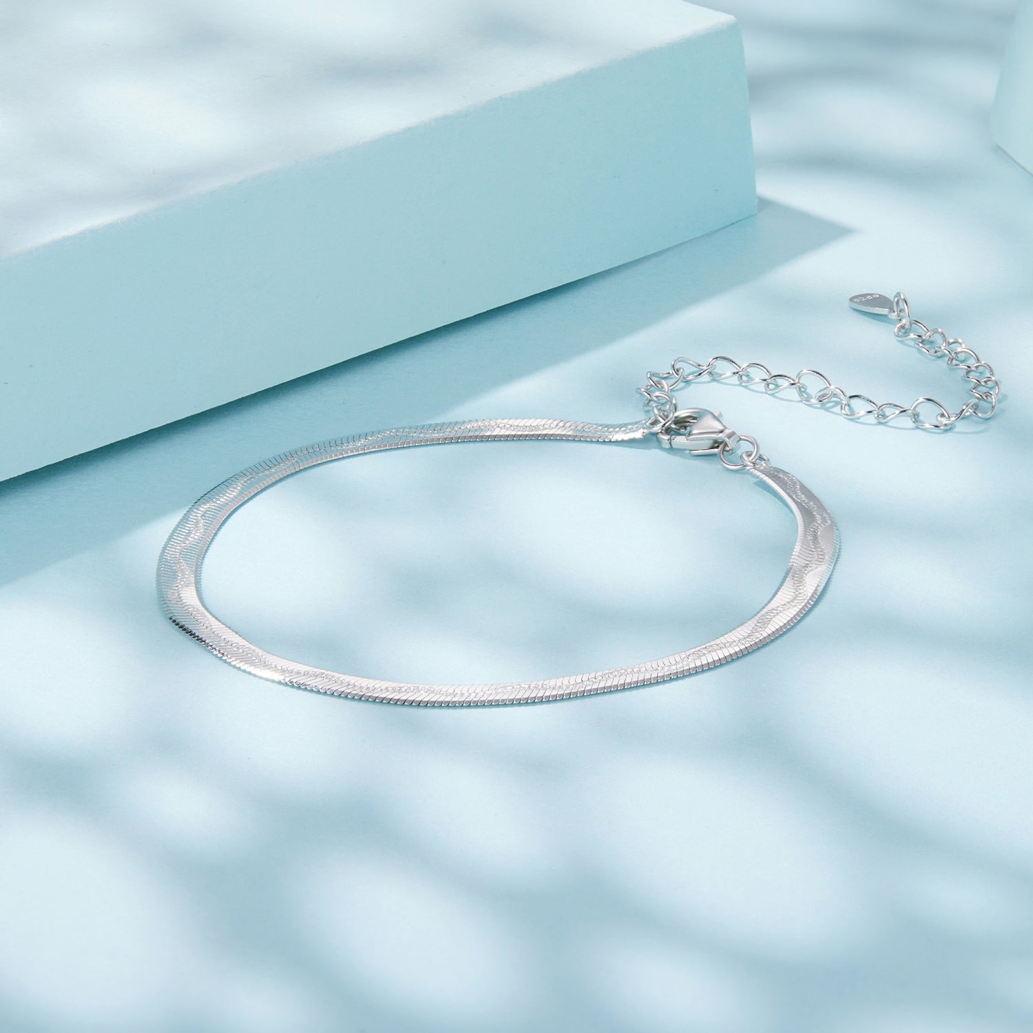 Bracelet 925 Sterling Silver Plated white-gold herringbone chain with extension by Bids.com on Tampa Home & Garden Store