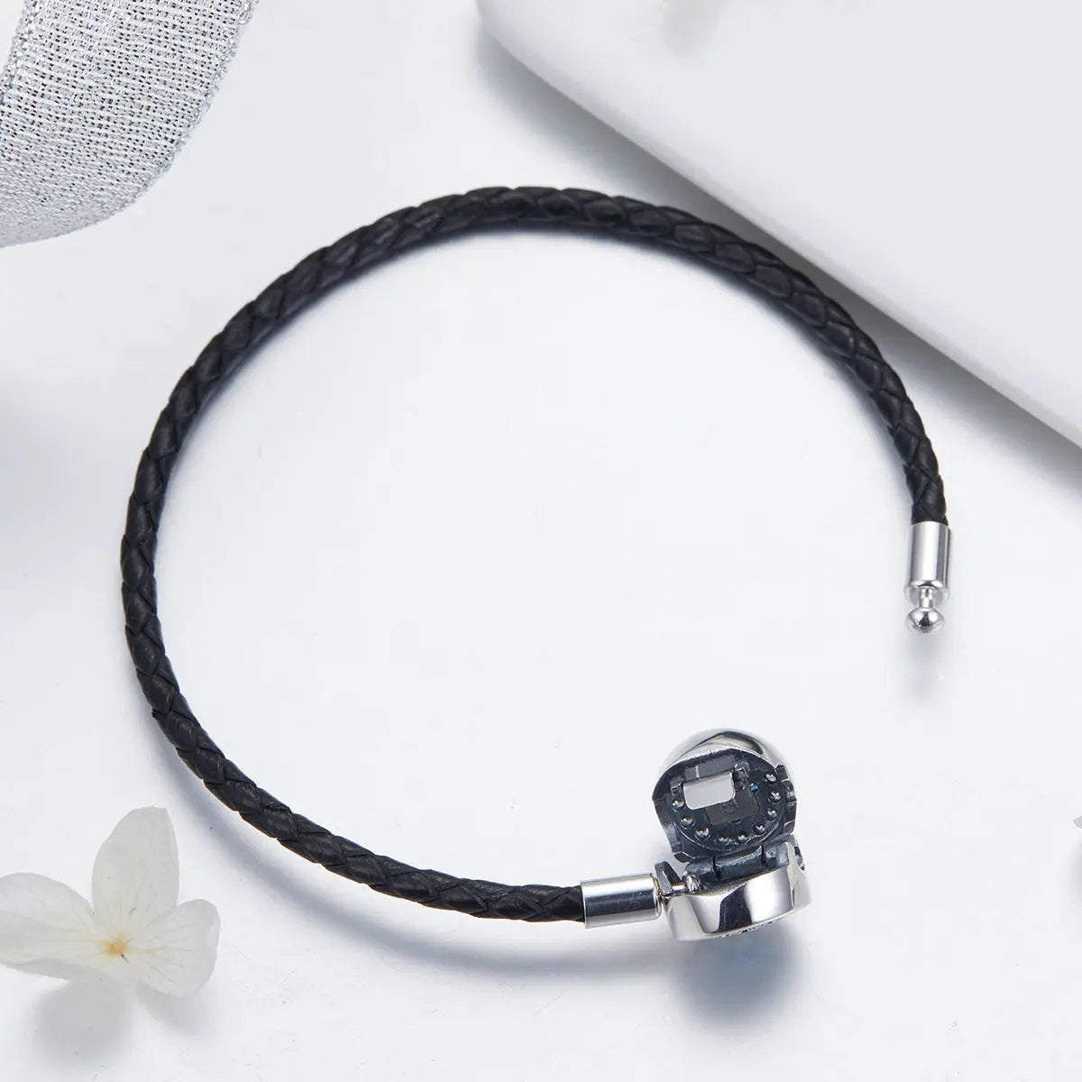 Nan Style bracelet black braided leather with silver-tone clasp, size 17.0 on Tampa Home & Garden Store