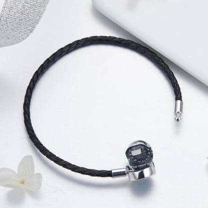 Nan Style bracelet black braided leather with silver-tone clasp, size 17.0 on Tampa Home & Garden Store