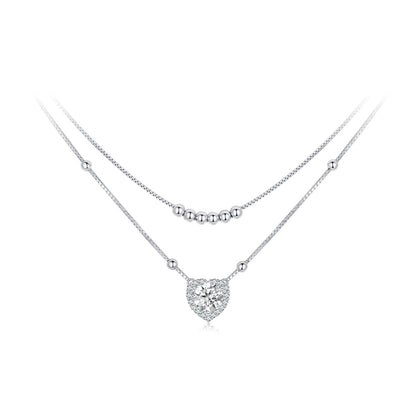 Sterling silver 6.5mm moissanite heart pendant necklace with pave halo on layered chains on Tampa Home & Garden Store