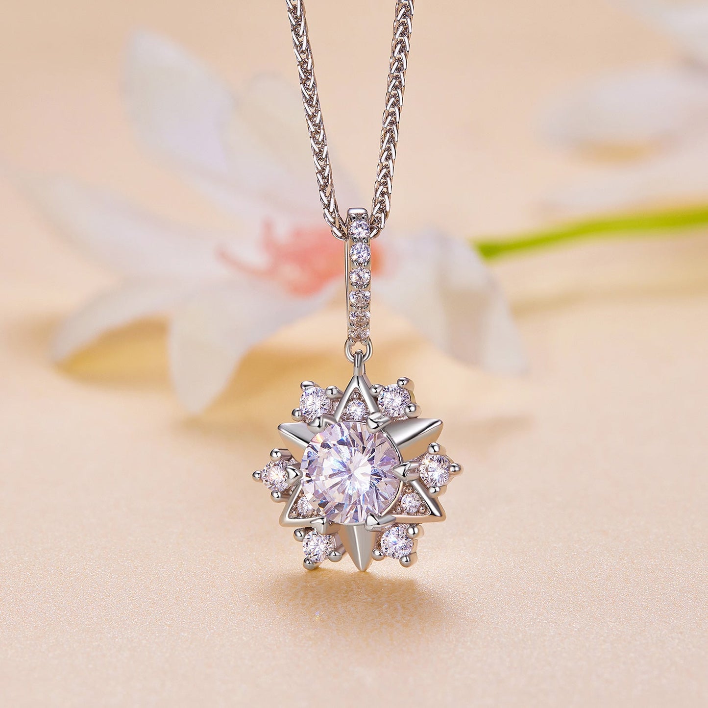 925 Silver Moissanite Necklace with Pavé Setting pendant Bids.com on 45cm platinum-plated chain on Tampa Home & Garden Store