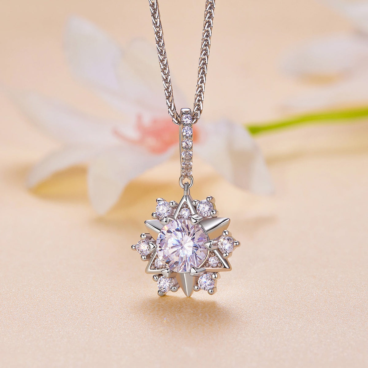 925 Silver Moissanite Necklace with Pavé Setting pendant Bids.com on 45cm platinum-plated chain on Tampa Home & Garden Store