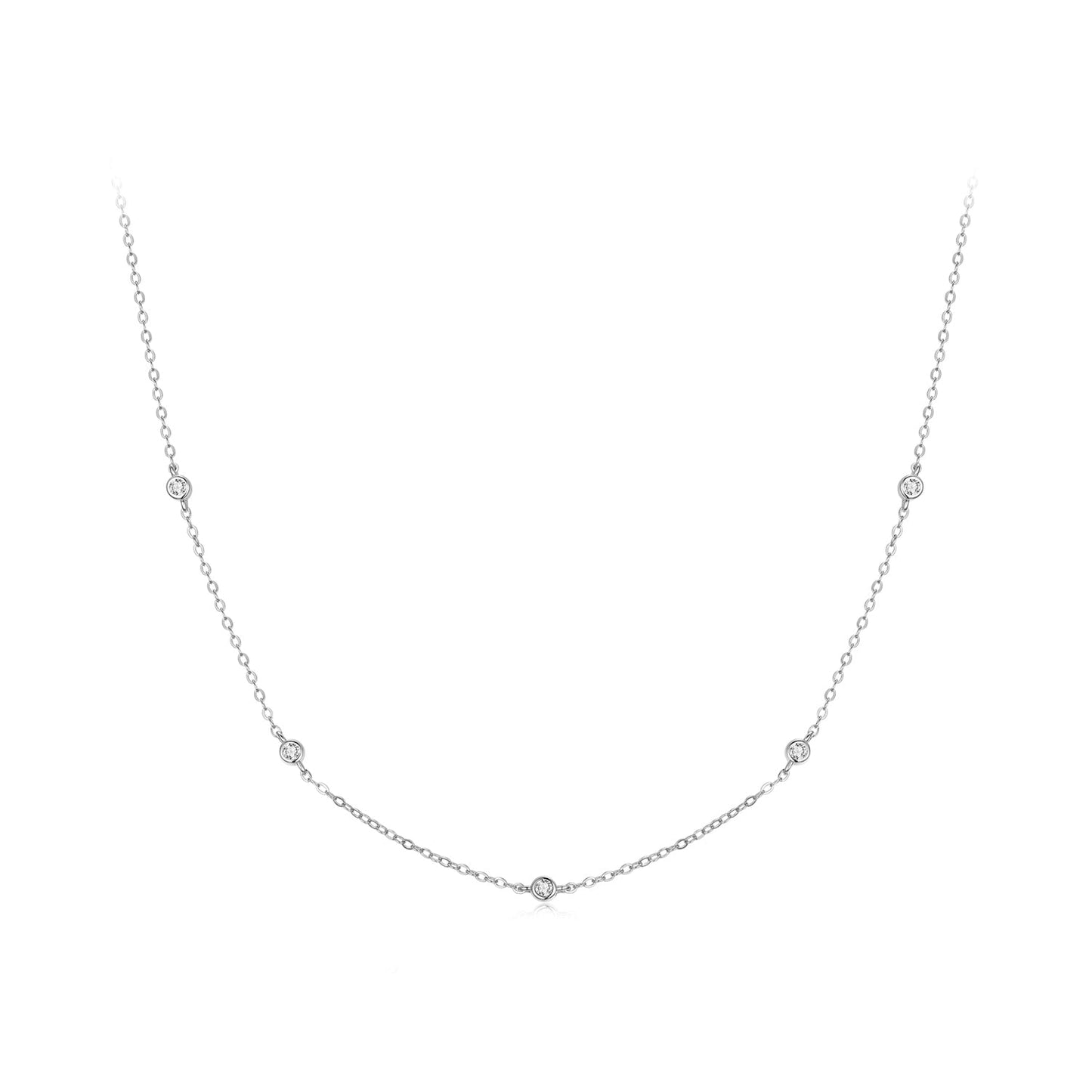 Moissanite necklace in 925 sterling silver with white gold plating and spaced stones on Tampa Home & Garden Store
