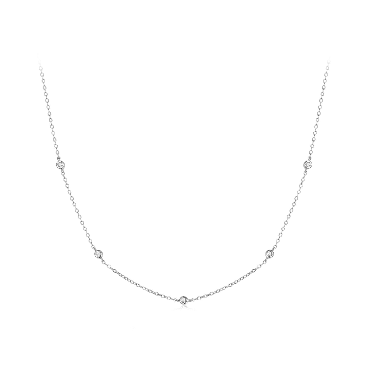 Moissanite necklace in 925 sterling silver with white gold plating and spaced stones on Tampa Home & Garden Store