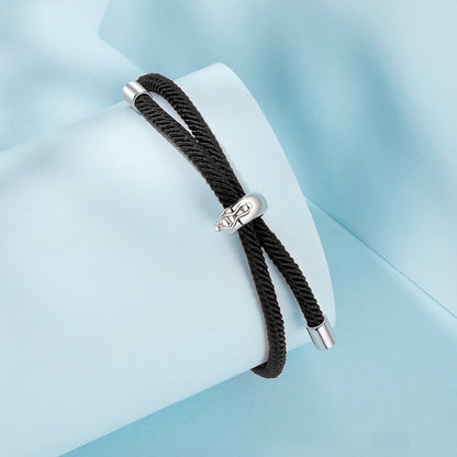 Bracelet 925 Sterling Silver and White Gold Plated rope, black braided cord with silver end caps on Tampa Home & Garden Store