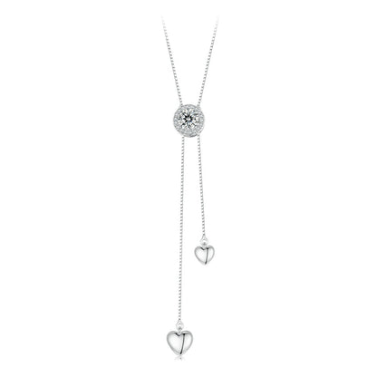 Necklace 925 Sterling Silver moissanite pavé halo, white gold, two heart charms, 450mm on Tampa Home & Garden Store