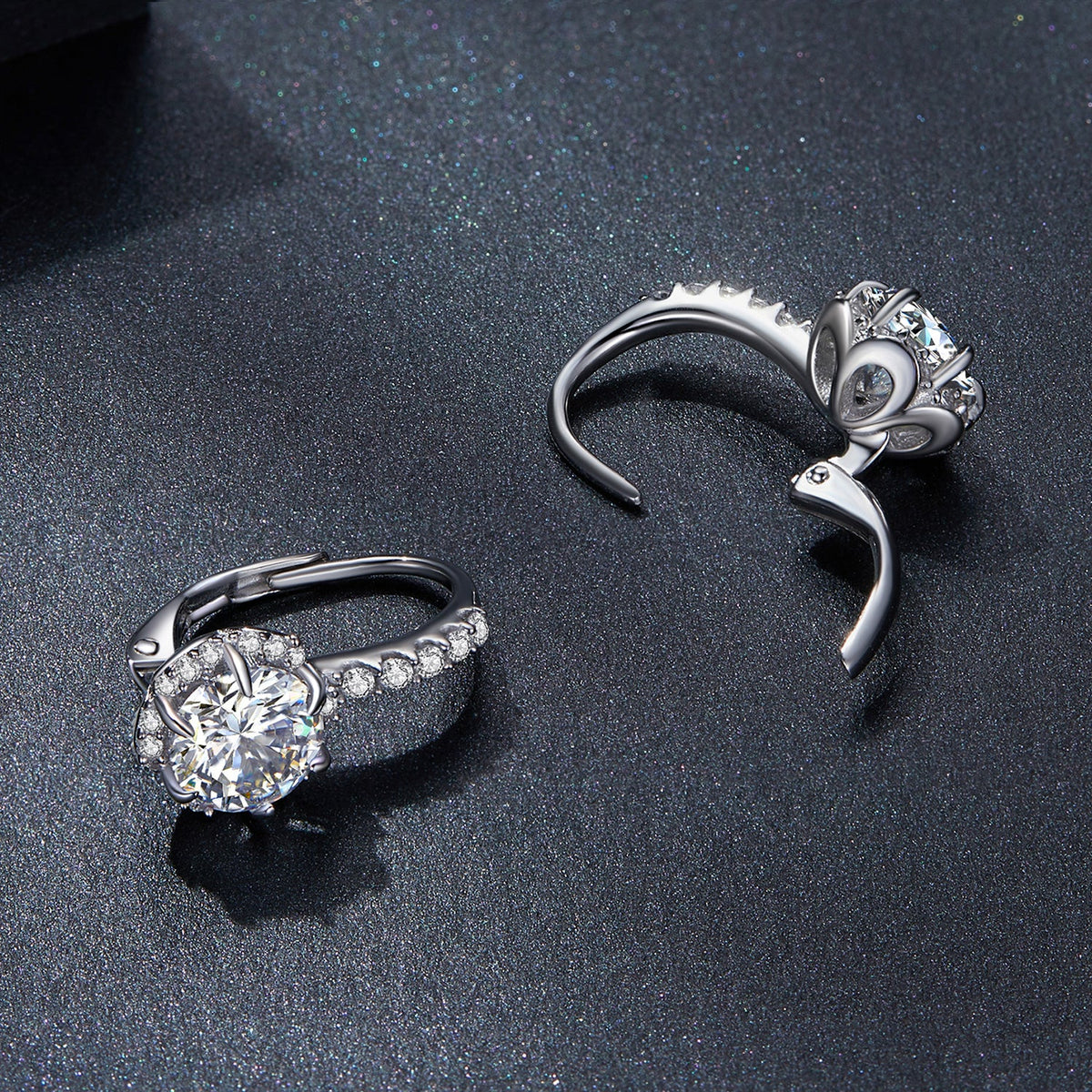 Pair of 925 sterling silver moissanite earrings, 6.5 carat total, pavé halo design, by Bids.com on Tampa Home & Garden Store