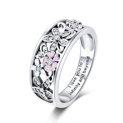 S925 Sterling Silver Ring size 6 with floral filigree, crystals, pink enamel petals by Bids.com on Tampa Home & Garden Store