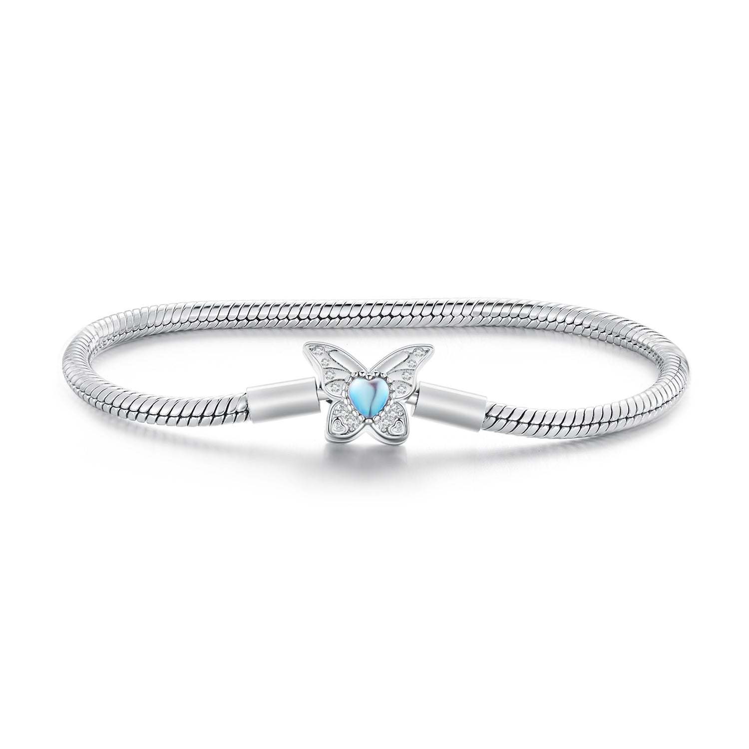 Bracelet 925 Sterling Silver Moonstone Butterfly pavé wings blue heart moonstone 17 cm, Bids.com on Tampa Home & Garden Store